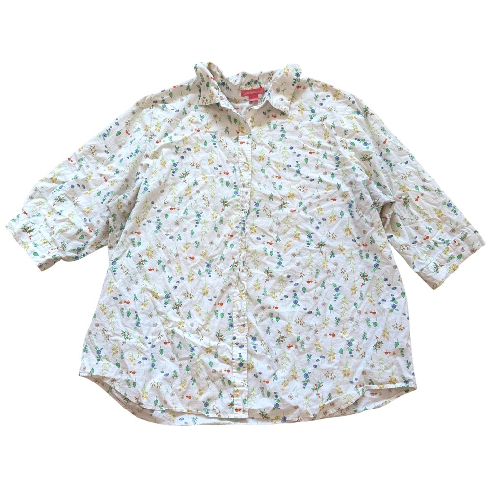 Woman Within Floral Print Button Down Top 1X 22/24 Shirt Blouse Cottagecore